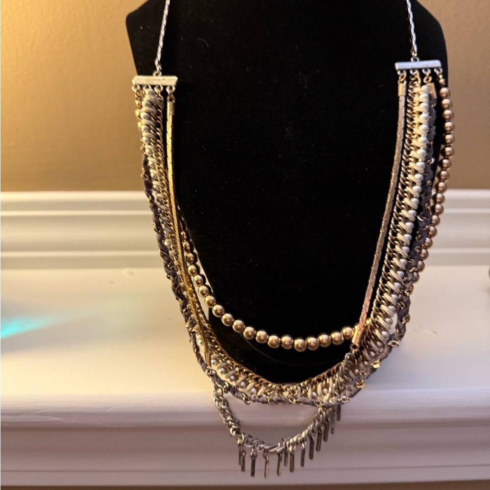 Multi-Strand Chain and Bead Statement Necklace
